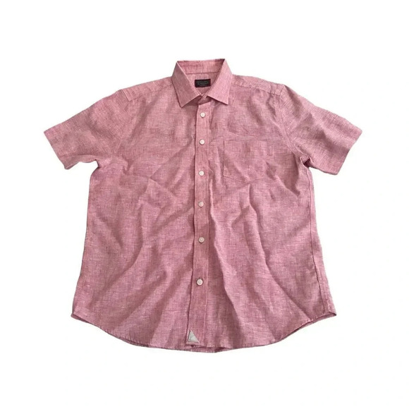 Untuckit Shirt Men Large Red‎ 100% Linen Short SLeeve Button Up - Picture 1 of 3